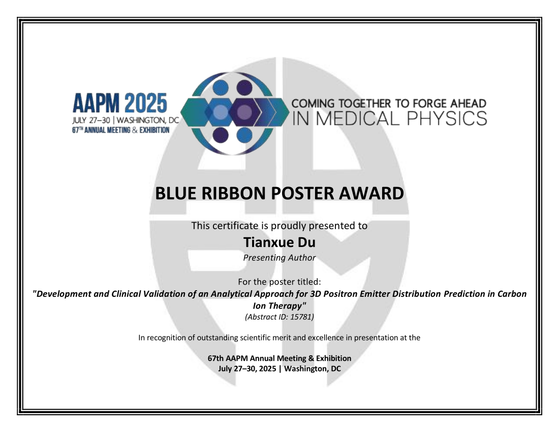 2025-08-05-AAPM-Posteraward-Tianxue-Du